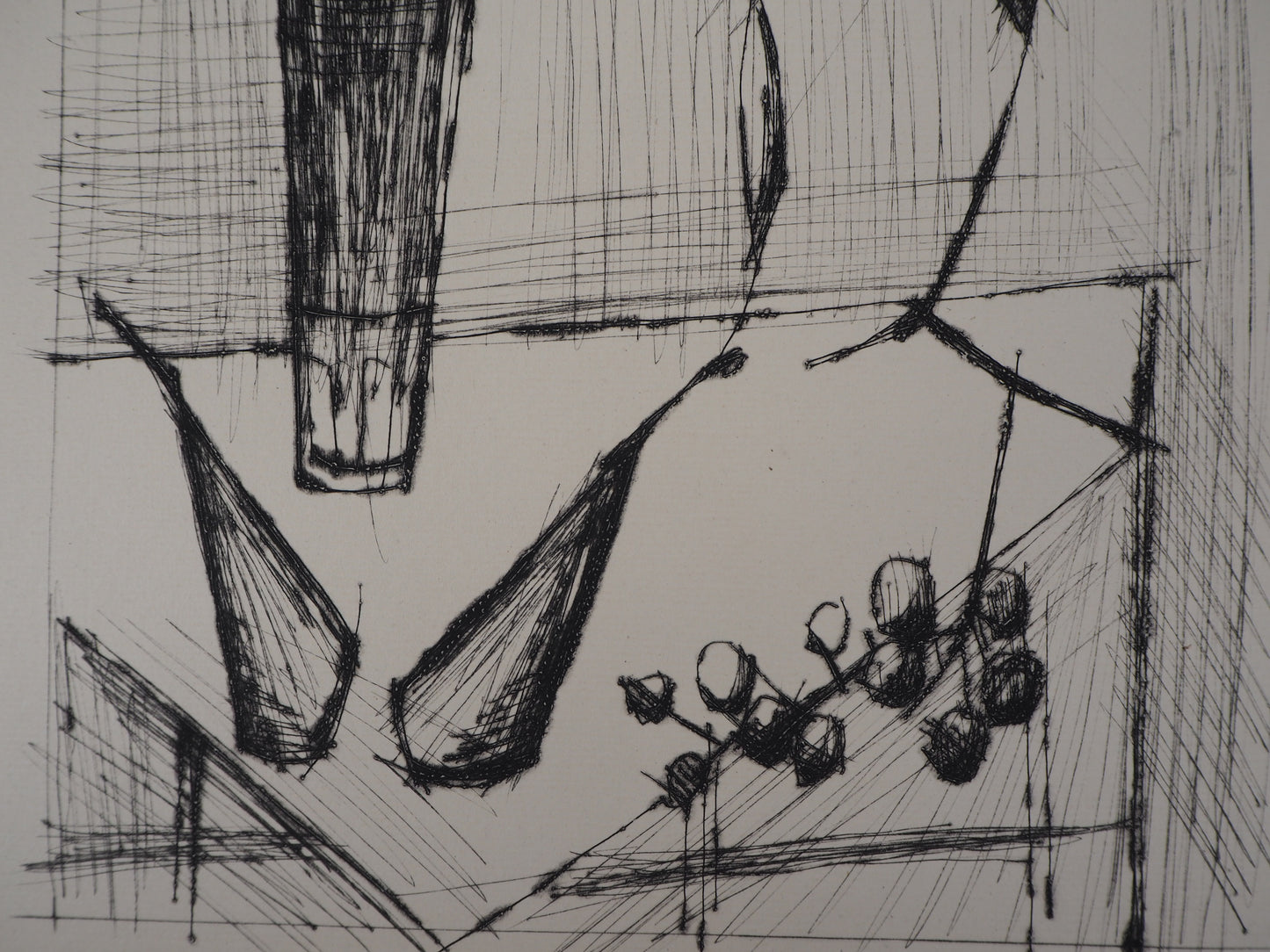 Bernard BUFFET : Nature morte aux bouquet et aux fruits - Gravure originale