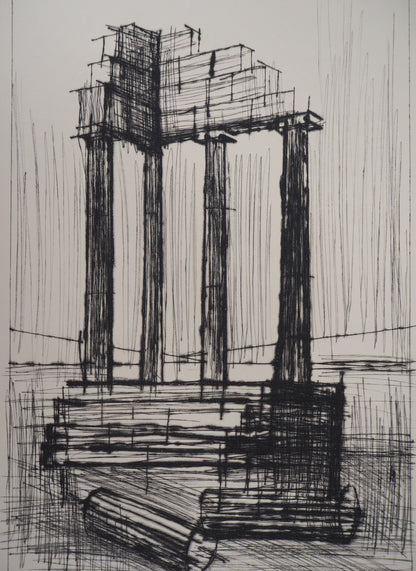 Bernard BUFFET : Temple en Ruine (Pompéi) - Gravure originale