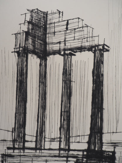 Bernard BUFFET : Temple en Ruine (Pompéi) - Gravure originale
