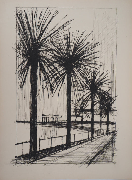 Bernard BUFFET : Palmiers le long de la plage - Gravure originale