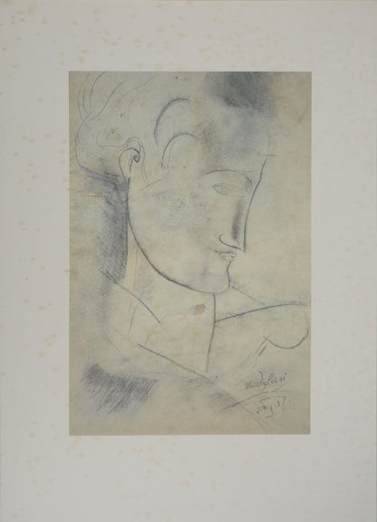 Amedeo MODIGLIANI : Homme de profil  - Lithographie signée