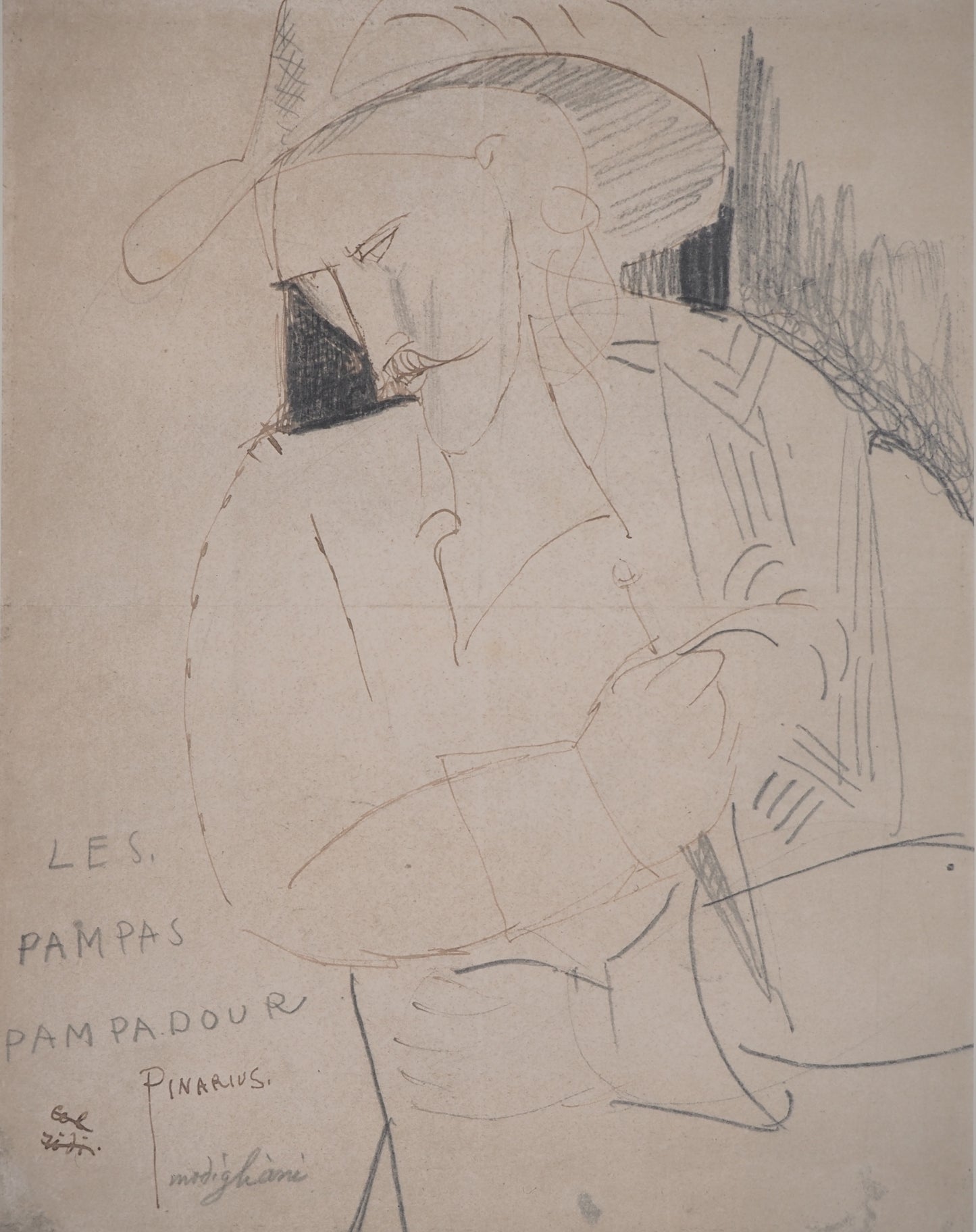 Amedeo MODIGLIANI : Les pampas Pampadour  - Lithographie signée