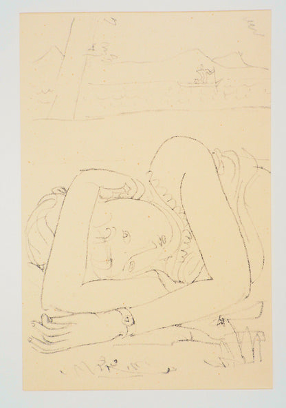 Maurice BARRAUD : Couchée dans l'herbe - Lithographie originale