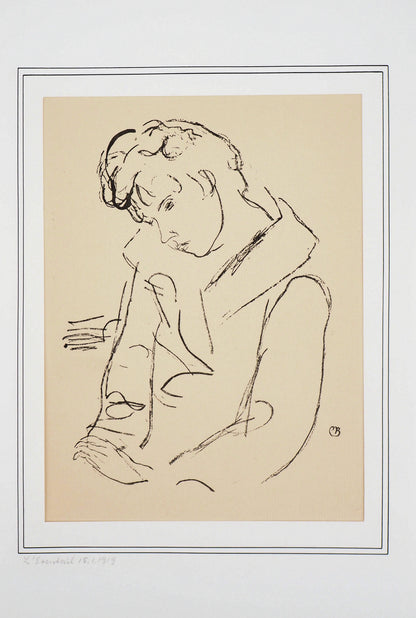 Maurice BARRAUD : Jeune homme au col - Lithographie originale signée