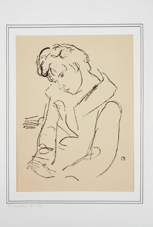 Maurice BARRAUD : Jeune homme au col - Lithographie originale signée