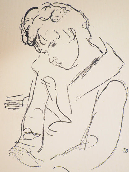 Maurice BARRAUD : Jeune homme au col - Lithographie originale signée