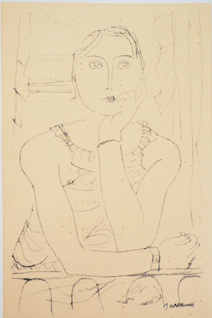 Maurice BARRAUD : Jeune femme accoudée - Lithographie originale signée