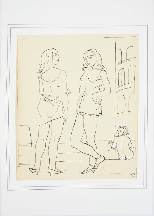 Maurice BARRAUD : Femmes en tenue de plage - Lithographie originale signée