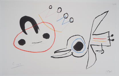Joan MIRO : Enfant surréaliste et oiseau - Lithographie signée