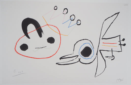 Joan MIRO : Enfant surréaliste et oiseau - Lithographie signée