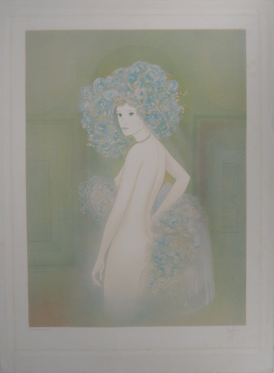 Guy RIBES : Nu aux fleurs - Lithographie originale signée