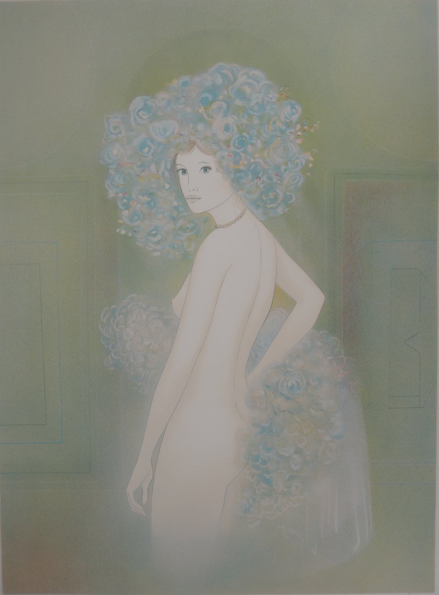 Guy RIBES : Nu aux fleurs - Lithographie originale signée
