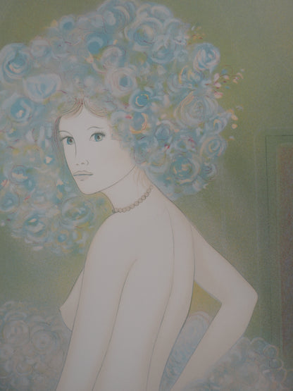 Guy RIBES : Nu aux fleurs - Lithographie originale signée