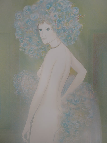 Guy RIBES : Nu aux fleurs - Lithographie originale signée