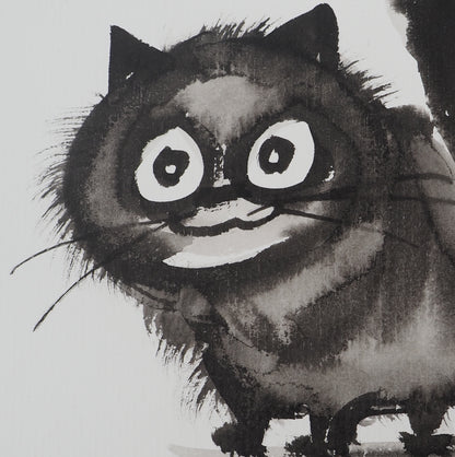 Laszlo TIBAY : Chien et son ami le chat - Dessin original signé