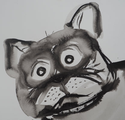 Laszlo TIBAY : Chien et son ami le chat - Dessin original signé