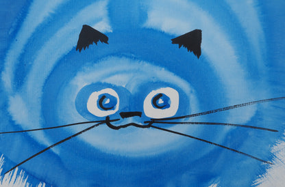Laszlo TIBAY : Le chat bleu - Dessin original signé