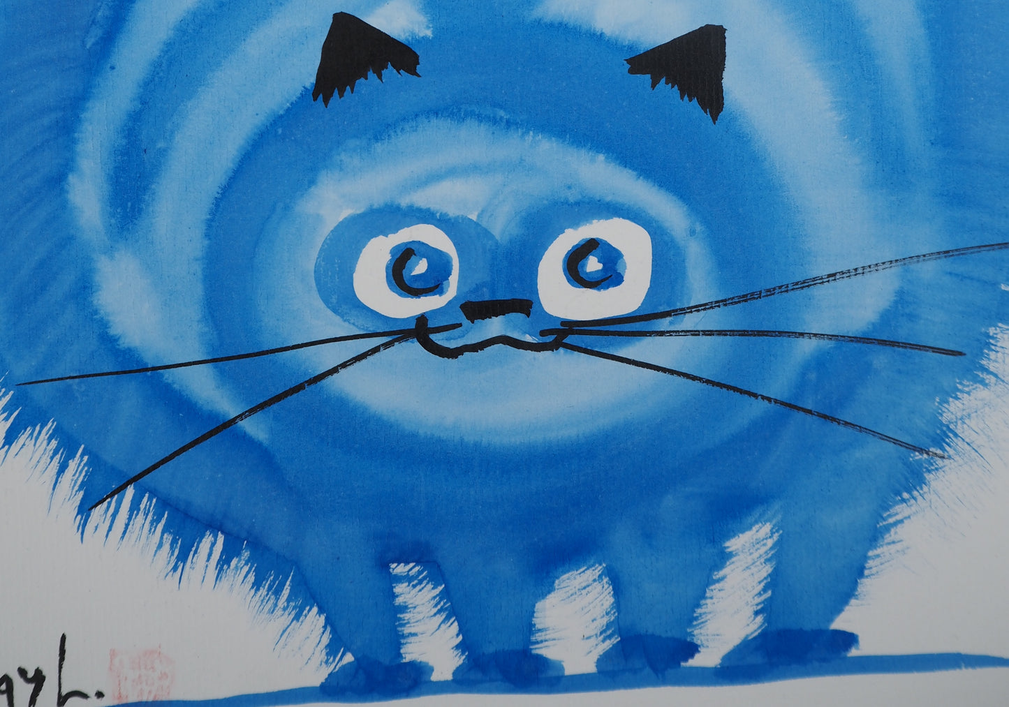 Laszlo TIBAY : Le chat bleu - Dessin original signé