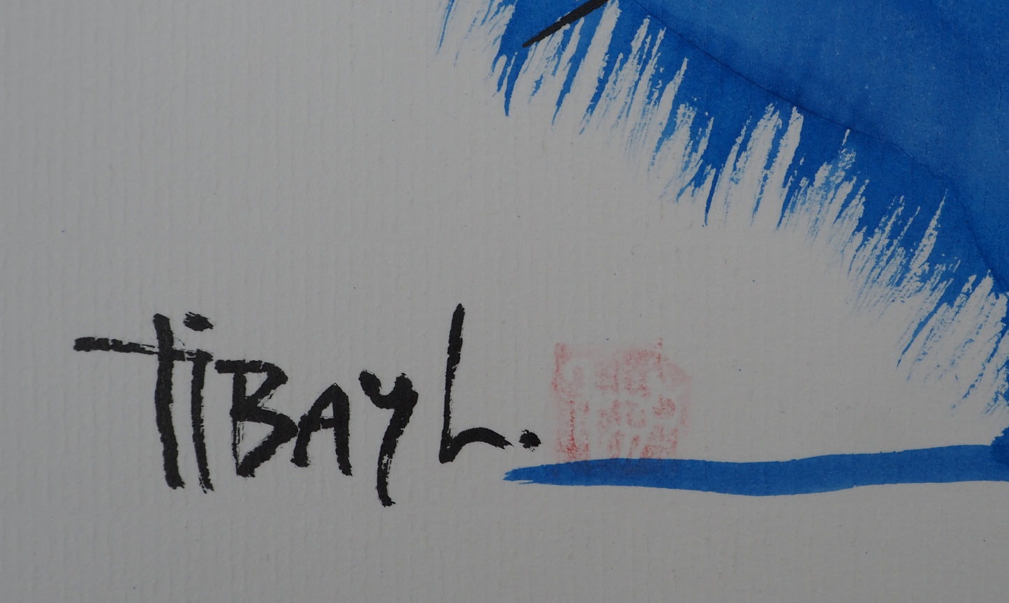 Laszlo TIBAY : Le chat bleu - Dessin original signé