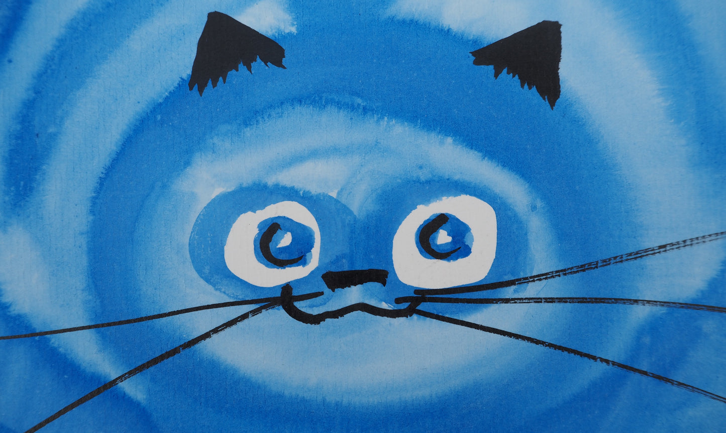 Laszlo TIBAY : Le chat bleu - Dessin original signé