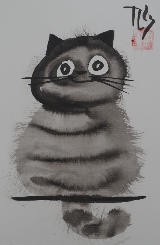 Laszlo TIBAY : Chaton touffu - Dessin original signé