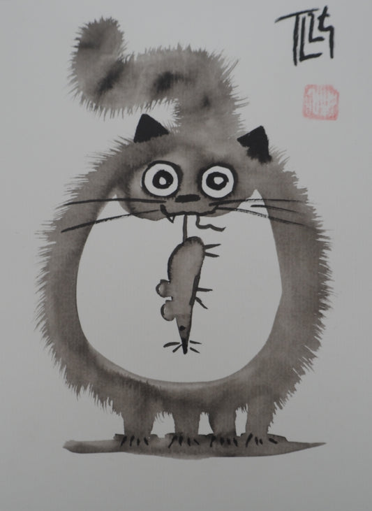 Laszlo TIBAY : La victoire du Chat - Dessin original signé