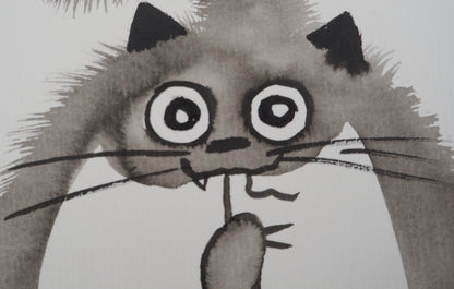 Laszlo TIBAY : La victoire du Chat - Dessin original signé