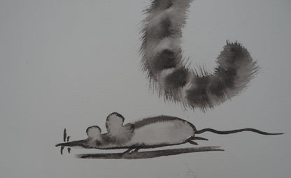 Laszlo TIBAY : Le chat et la souris - Dessin original signé