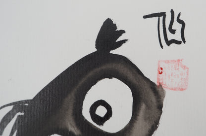 Laszlo TIBAY : Famille de hiboux - Dessin original signé