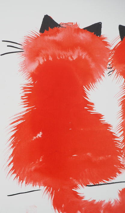 Laszlo TIBAY : Couple de chats - Dessin original signé