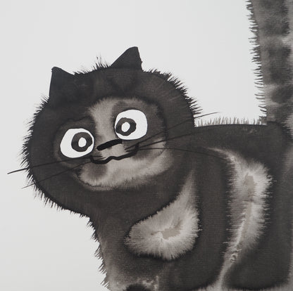 Laszlo TIBAY : Le chat amical - Dessin original signé