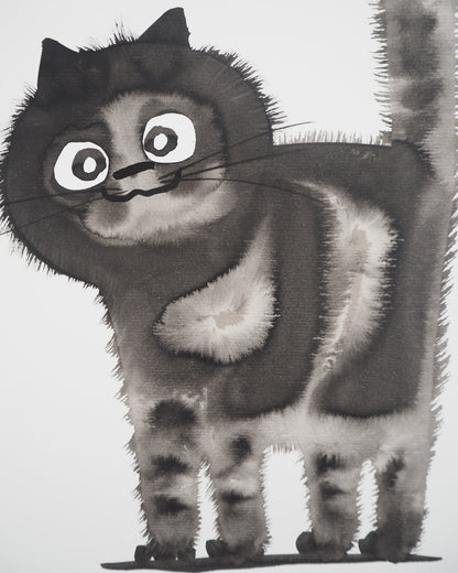 Laszlo TIBAY : Le chat amical - Dessin original signé