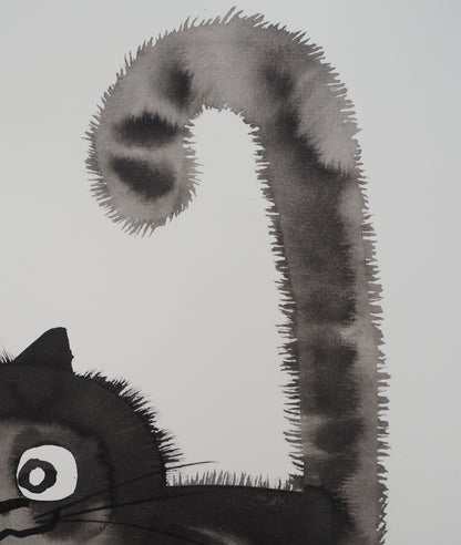 Laszlo TIBAY : Le chat amical - Dessin original signé