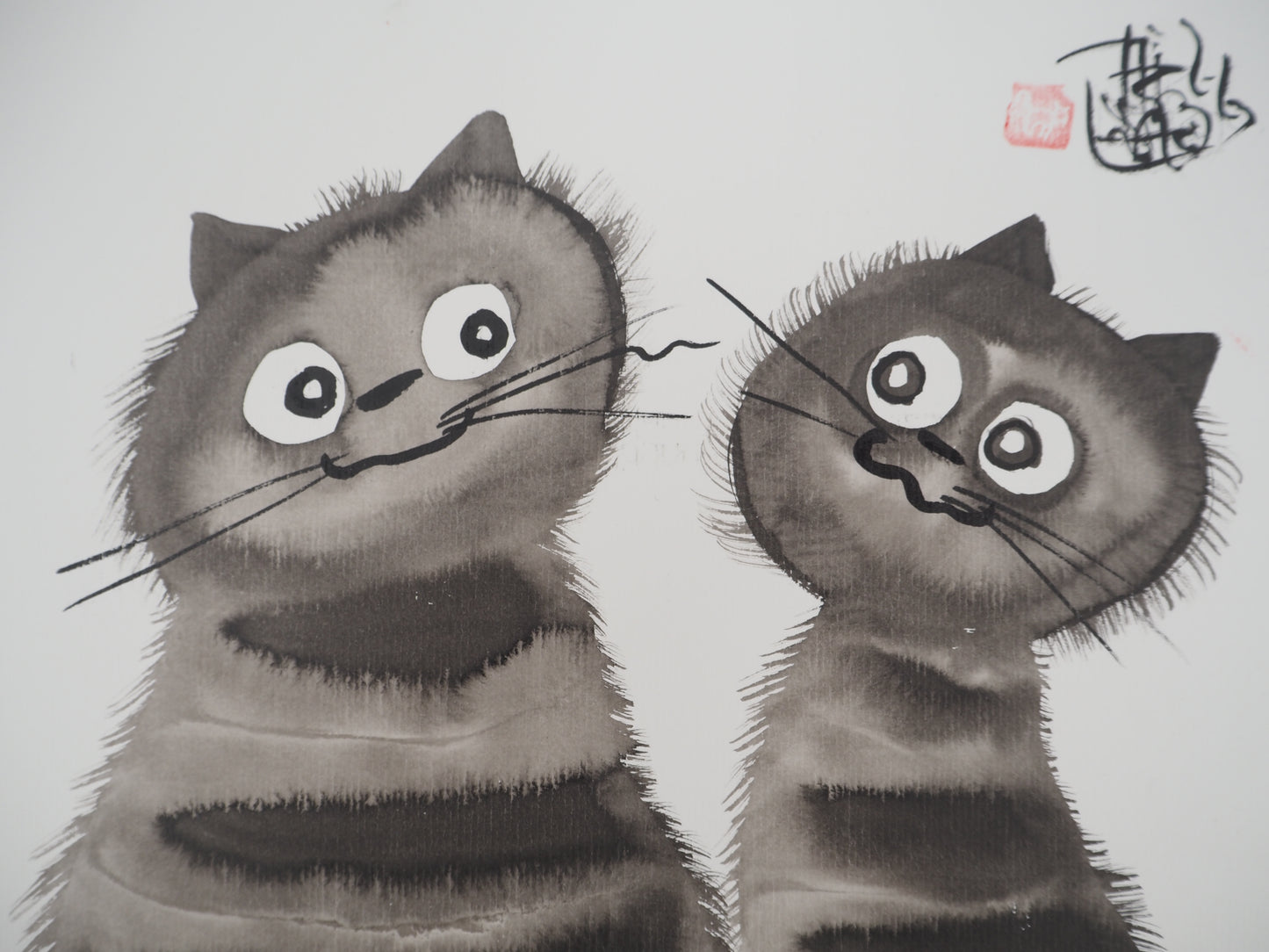 Laszlo TIBAY : Les chats amoureux - Dessin original signé