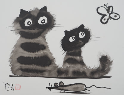 Laszlo TIBAY : L'appel de la chasse - Dessin original signé