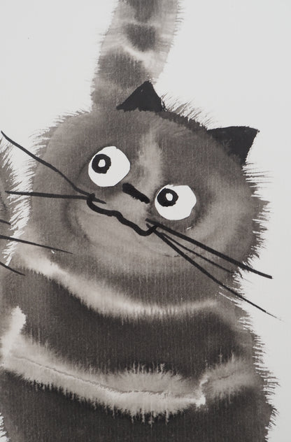 Laszlo TIBAY : Couple de chats - Dessin original signé