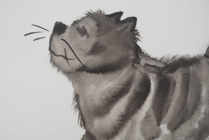 Laszlo TIBAY : Maman chat et sa jolie fratrie - Dessin original signé