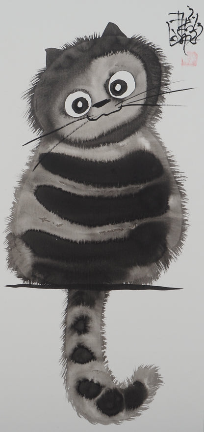 Laszlo TIBAY : Le chat mielleux - Dessin original signé