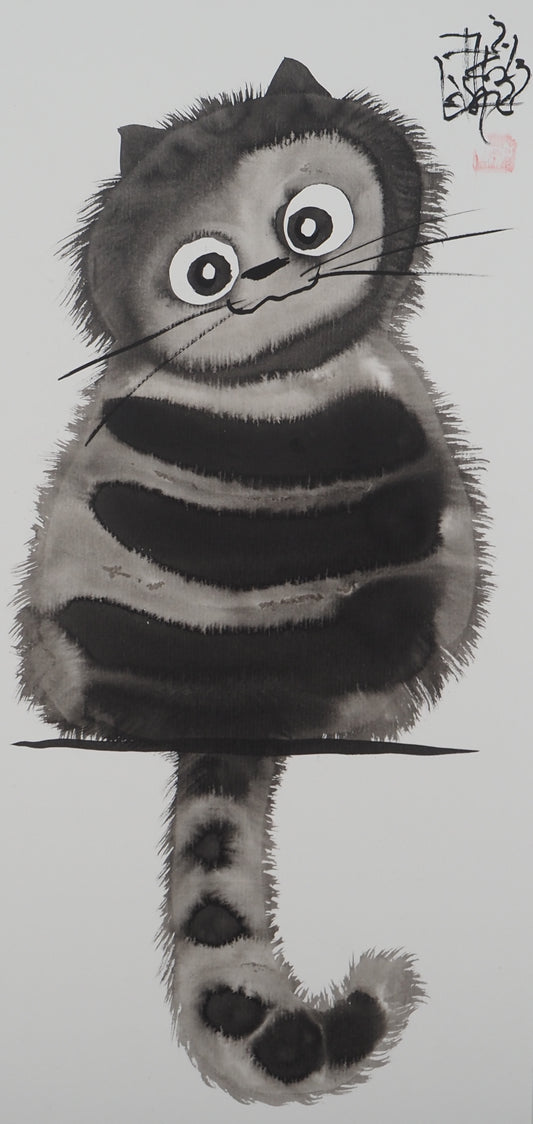 Laszlo TIBAY : Le chat mielleux - Dessin original signé
