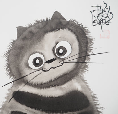 Laszlo TIBAY : Le chat mielleux - Dessin original signé