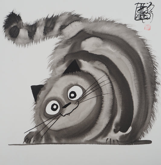 Laszlo TIBAY : Petite boule de chat - Dessin original signé