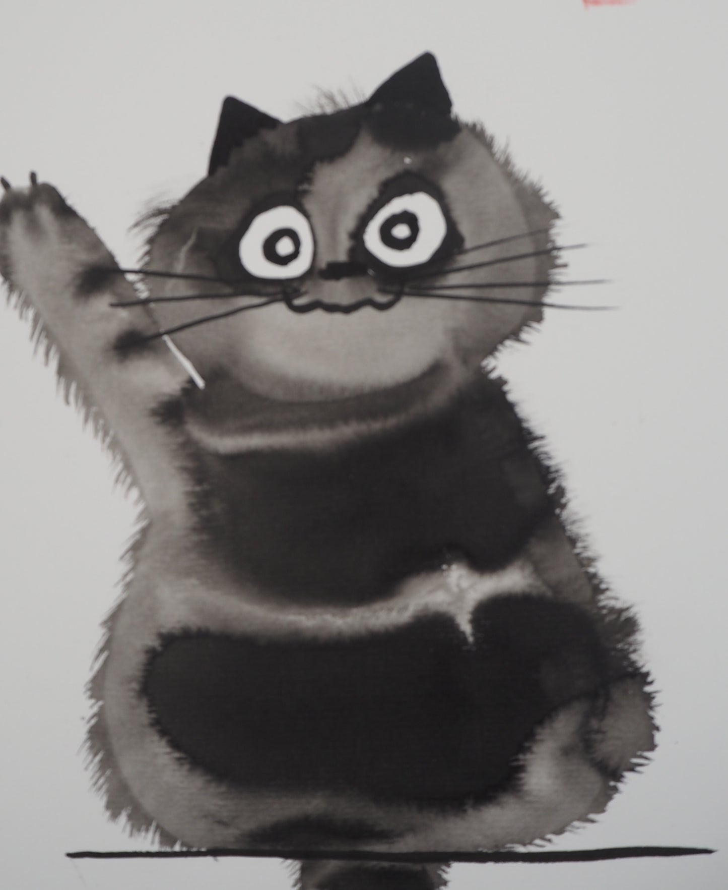 Laszlo TIBAY : Le salut du chat - Dessin original signé