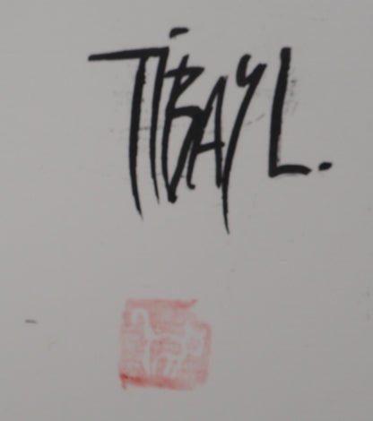 Laszlo TIBAY : Le salut du chat - Dessin original signé