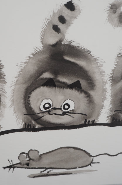 Laszlo TIBAY : La fratrie malicieuse - Dessin original signé