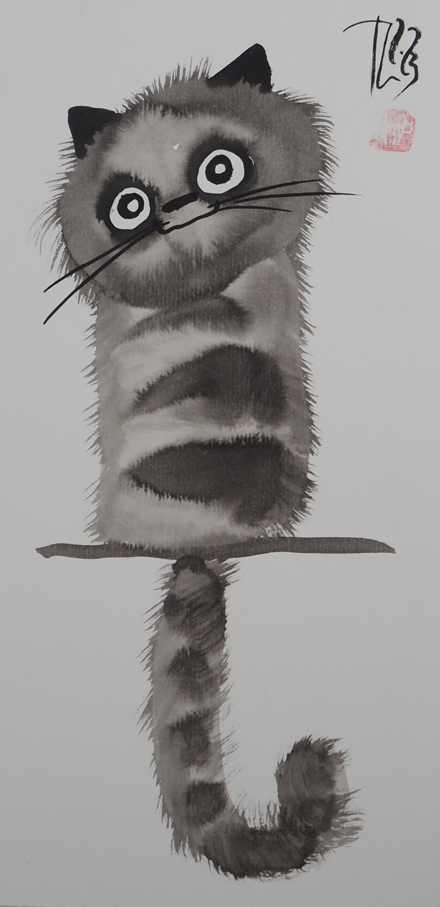 Laszlo TIBAY : Le chat perché - Dessin original signé