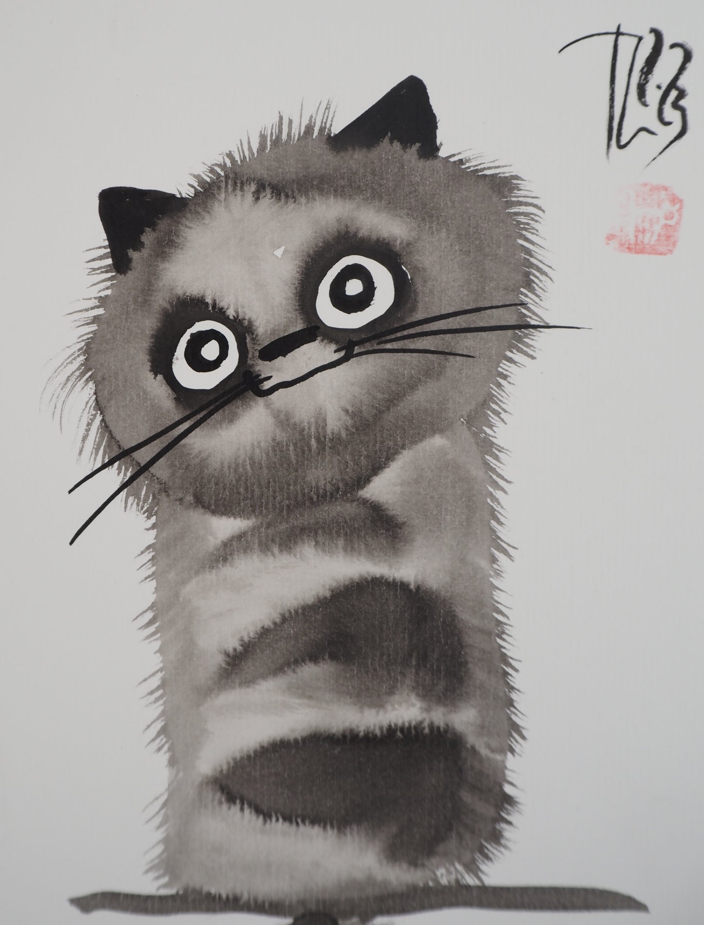 Laszlo TIBAY : Le chat perché - Dessin original signé