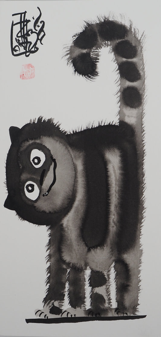 Laszlo TIBAY : Le chat coquin - Dessin original signé