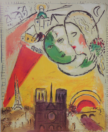 Marc CHAGALL : Les Amoureux de Notre-Dame de Paris - Affiche originale
