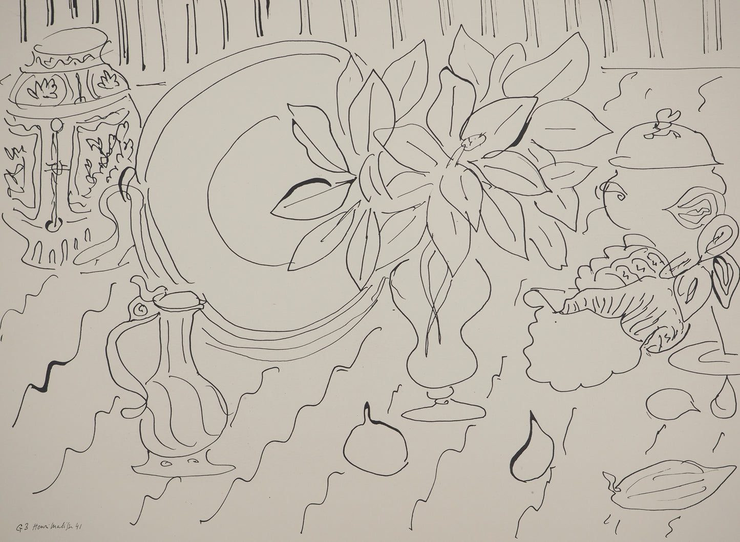 Henri MATISSE : Nature morte au bouquet de lys - Lithographie signée