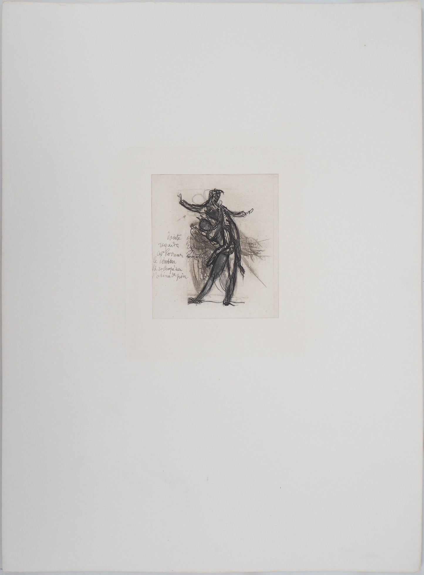 Auguste RODIN : Démon montrant une ombre tombée dans la poix - Gravure